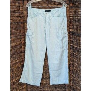 Vintage Y2K 100% Linen Wide Leg Cargo Pants 90s Women's Small Coastal Beach Boho